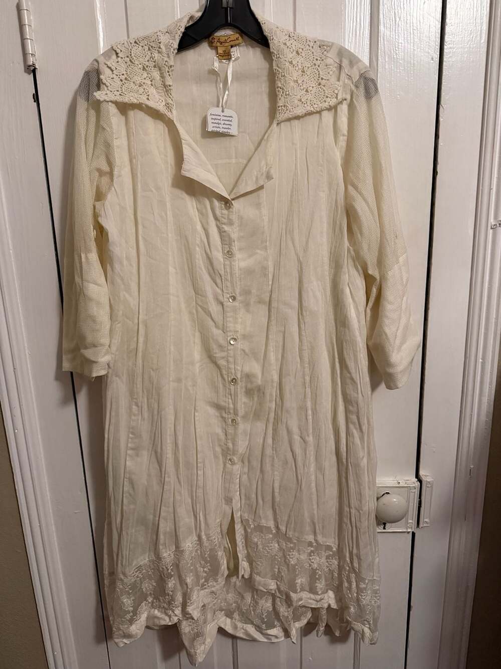 April Cornell Cotton Lace Collar Button-Down Shirt Dress XS Cream White